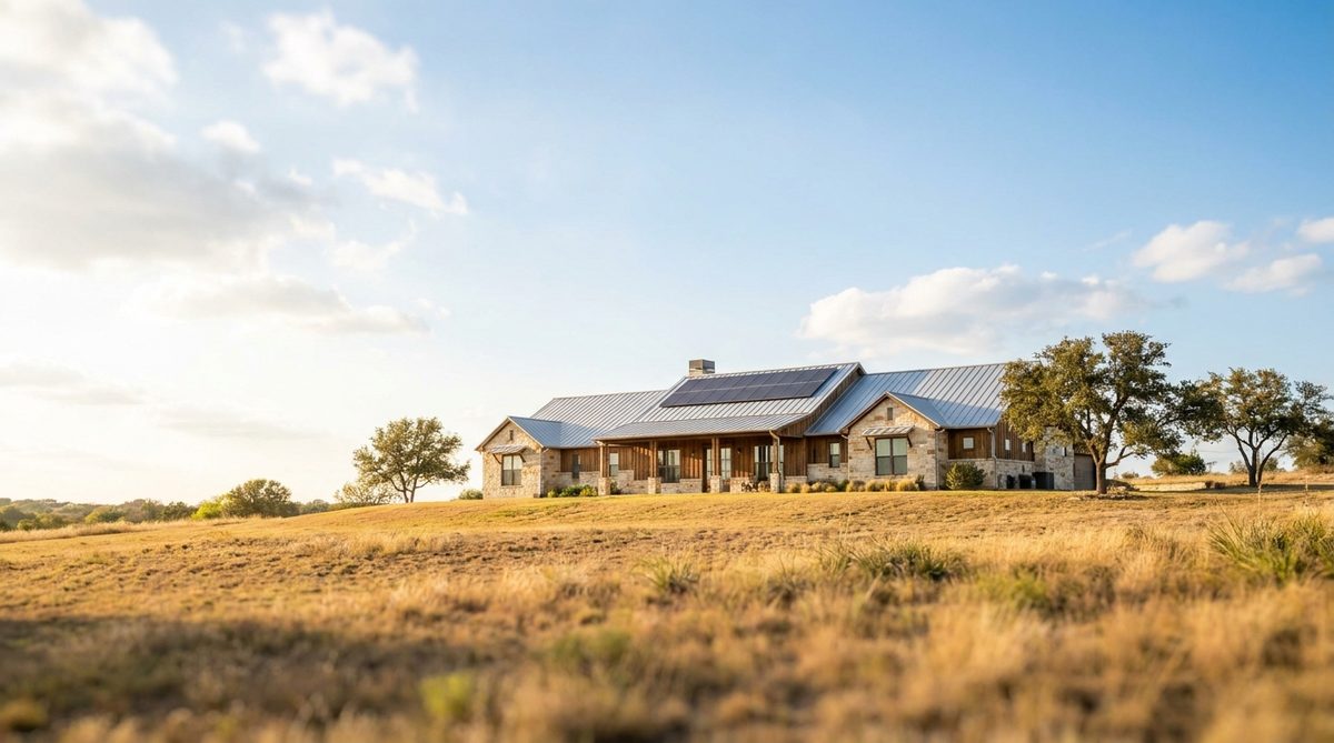 Texas Home With Rooftop Solar Under A Wide Open Sky