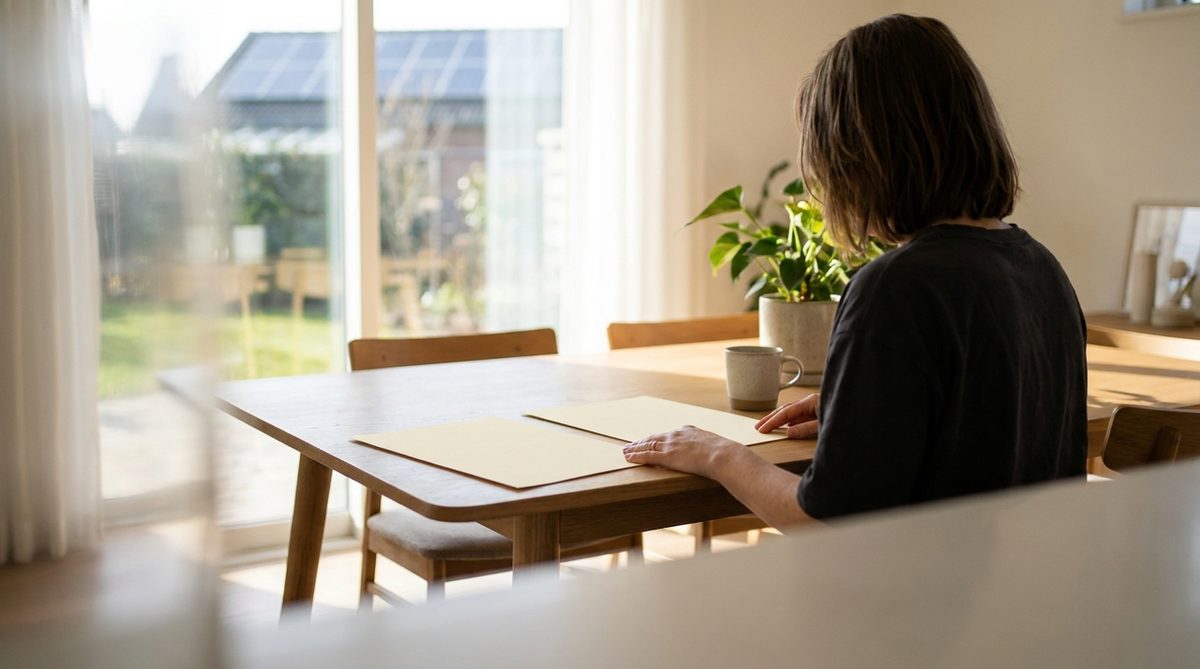 Homeowner Comparing Two Solar Company Quotes At A Table