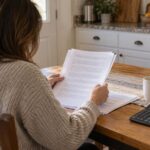 A Person At A Kitchen Table Reading A Printed Electricity Contract